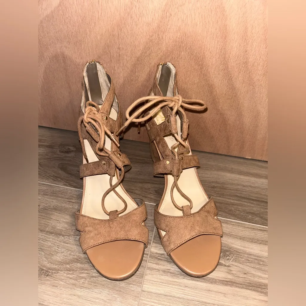 Circus Sam Edelman Brown Emilia Lace Up Block Heel Vegan Suede Size 8 - Image 2