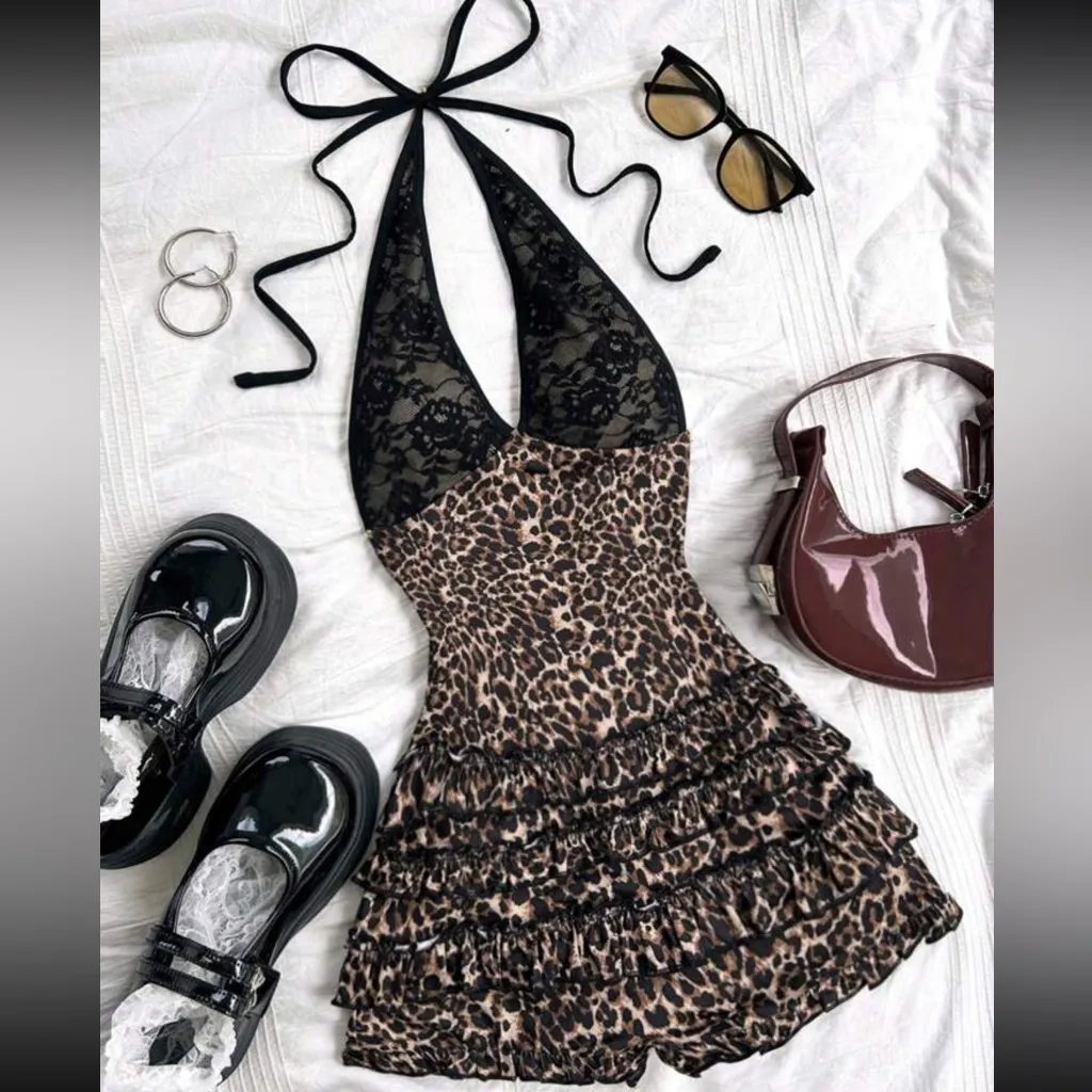 SHEIN Animal Print Halter Jumpsuit - Image 3