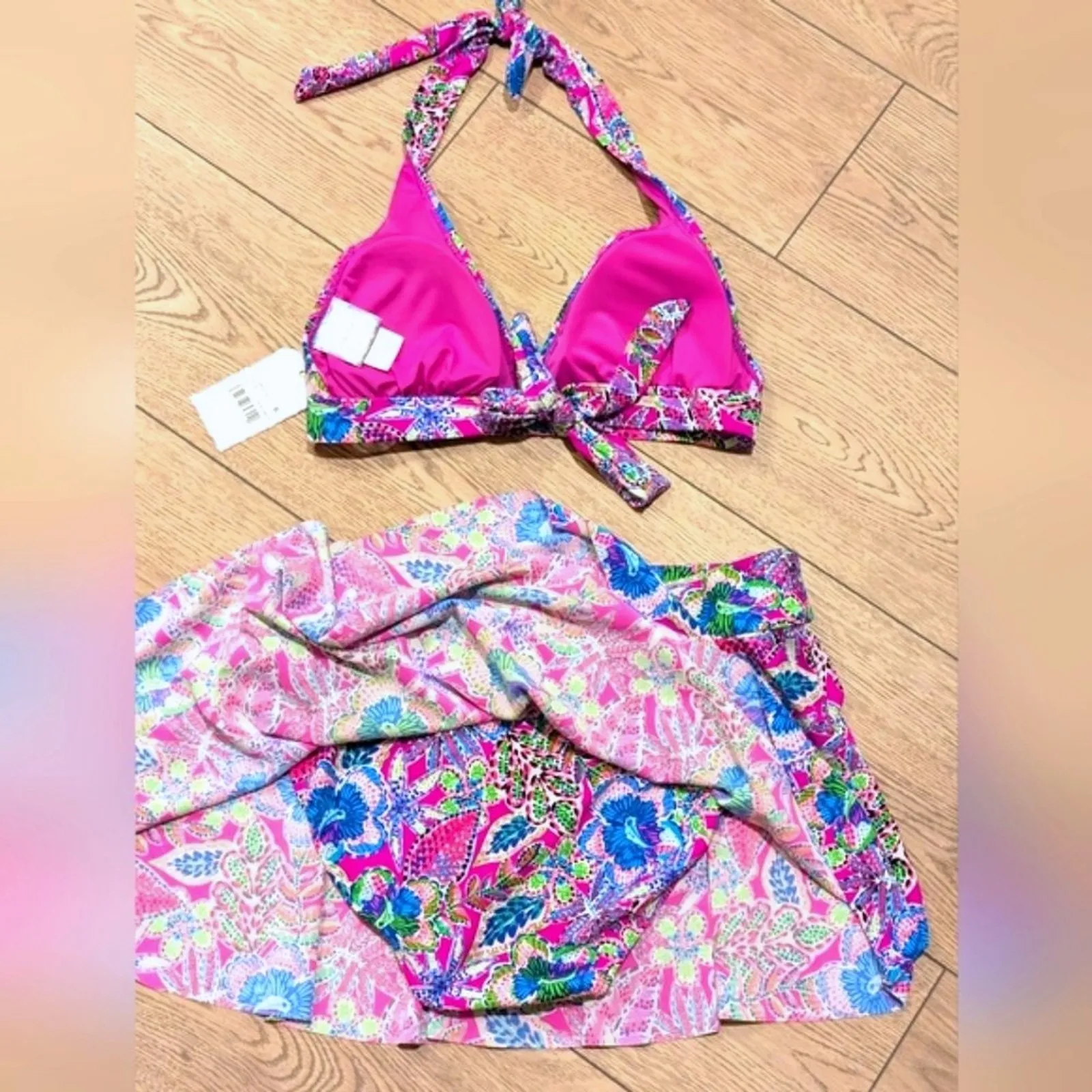 🆕 Stella Parker XL Tropical Print Skirted Bikini Swim‎ Suit Swimsuit Skirt NWT Pink - Image 5