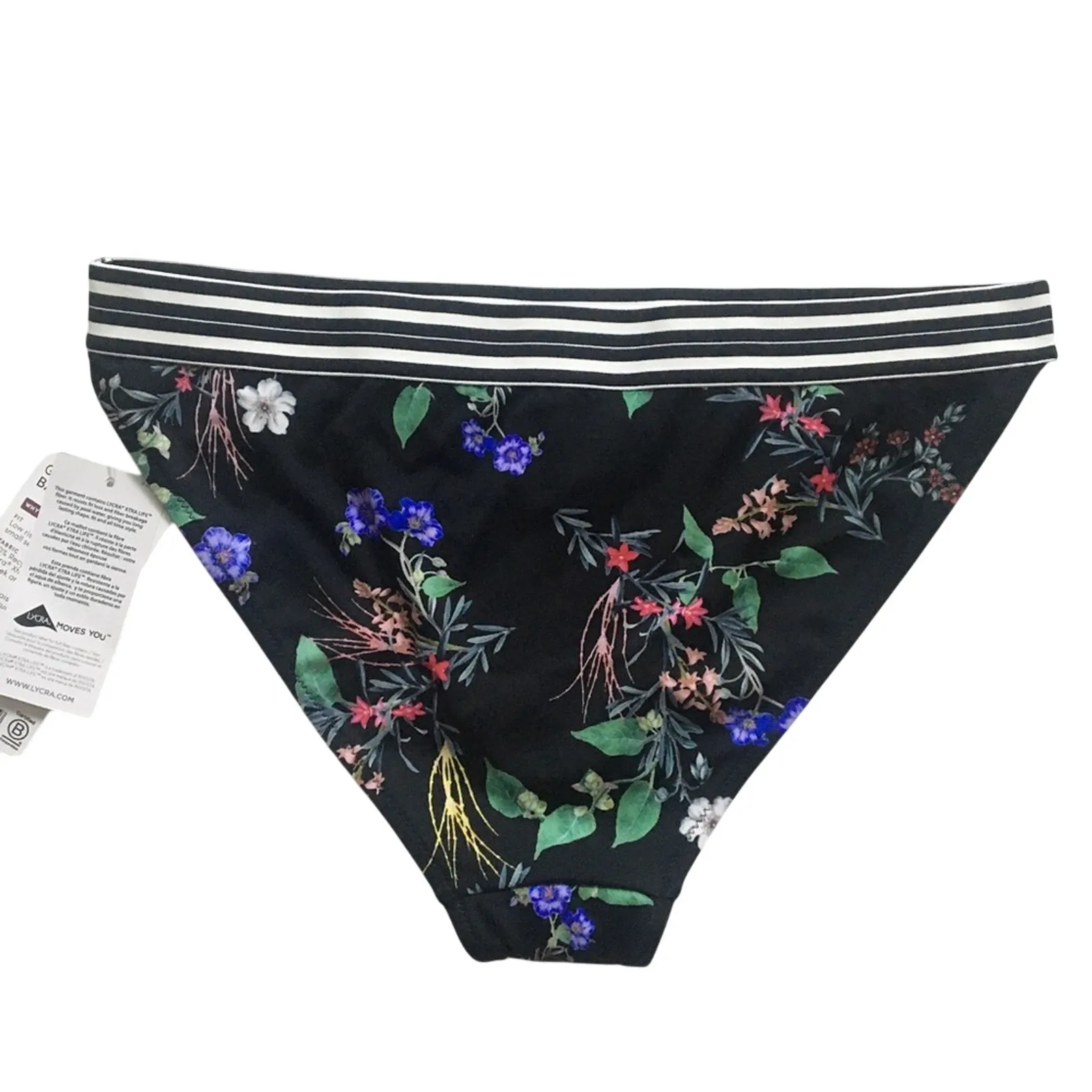 Athleta Gold Coast Low Rise Floral Banded Striped Bikini Bottoms Medium Black - Image 10
