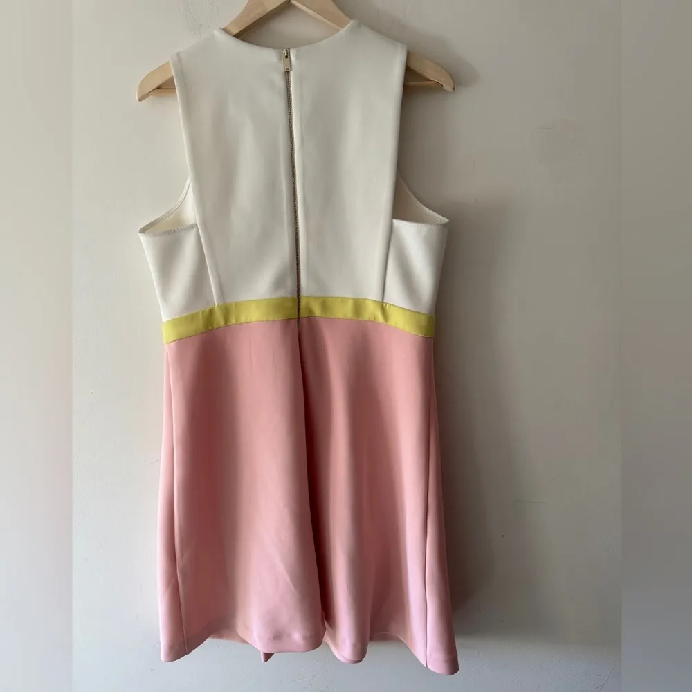 ERIN by Erin Fetherston Pink and Yellow Colorblock Callie Scuba Flare Dress Size 12 - Image 5