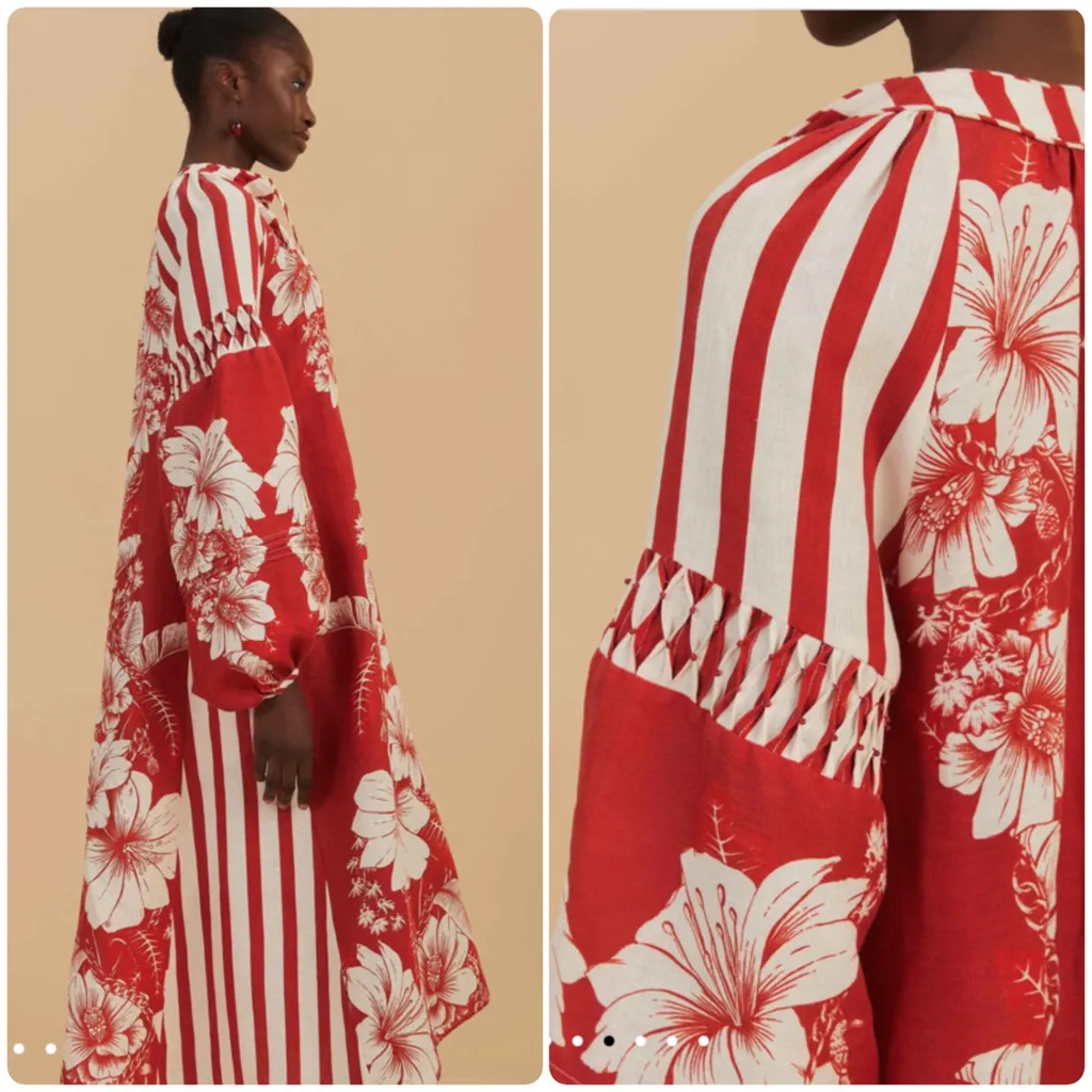 NWT Farm Rio Floral Chains Stripe Long Sleeve Linen Midi Dress - Image 3