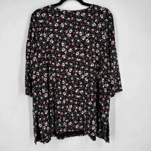 NWT J. Jill Women's Wherever Floral Crew Neck 3/4 Sleeve Blouse Black‎ XL Petite Black - Image 11