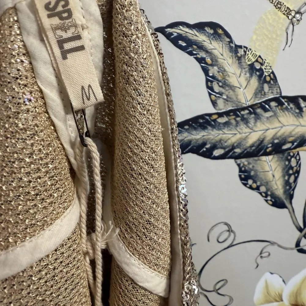 Spell Bond Girl Shorts in Gold Sequin Festival Western Boho Country Shorts Sz M Size M - Image 9