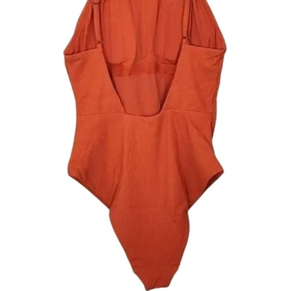 NWT Andie The Asbury Ribbed One Piece Swimsuit Removable Cups L Sire Orange - Image 11