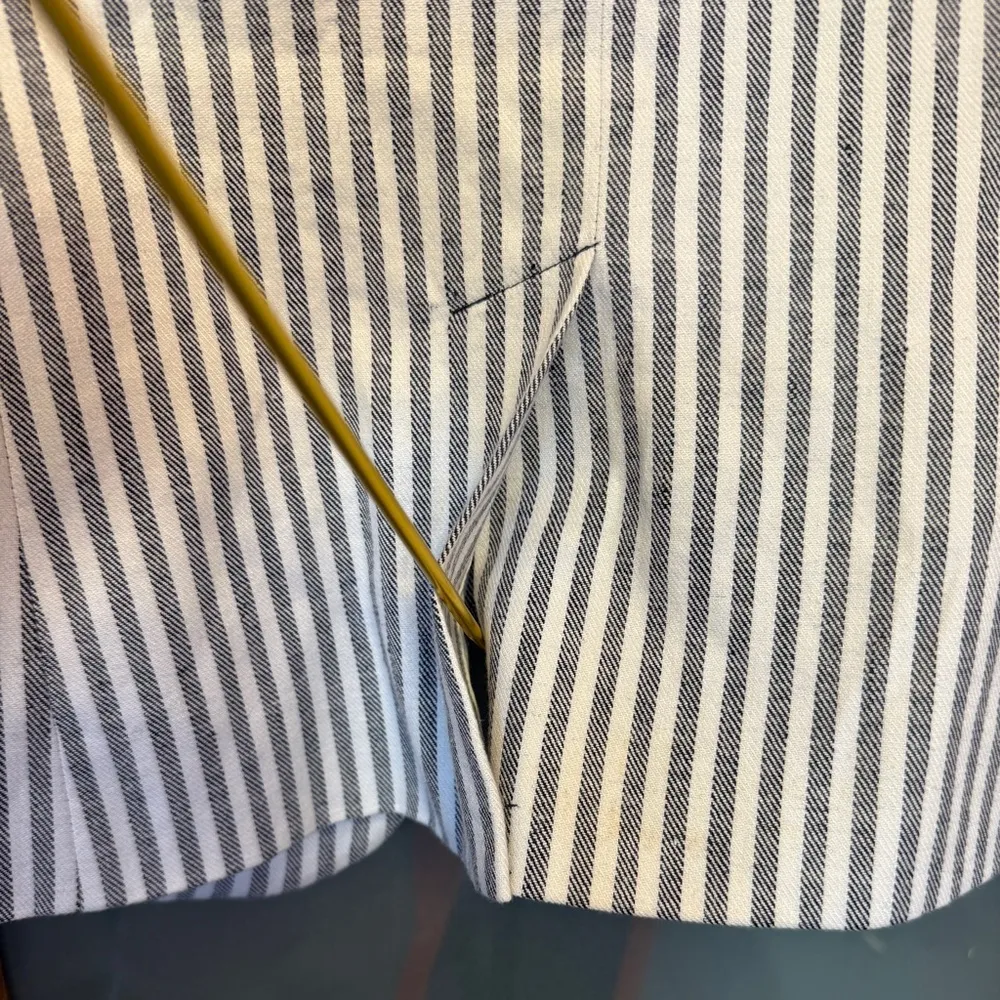 Banana Republic Women Navy White Pinstripe Classic Fit Linen Cotton Blazer NWT-4 - Image 7