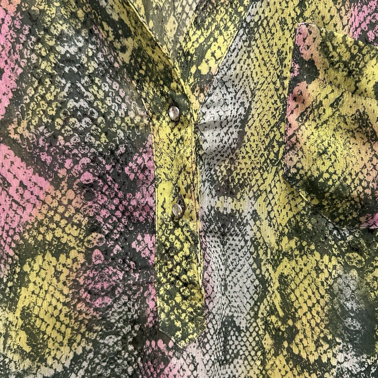 Wrangler Rock 47 Shirt Womens XXL Snake Print Green Purple Button Roll Tab Bling - Image 2