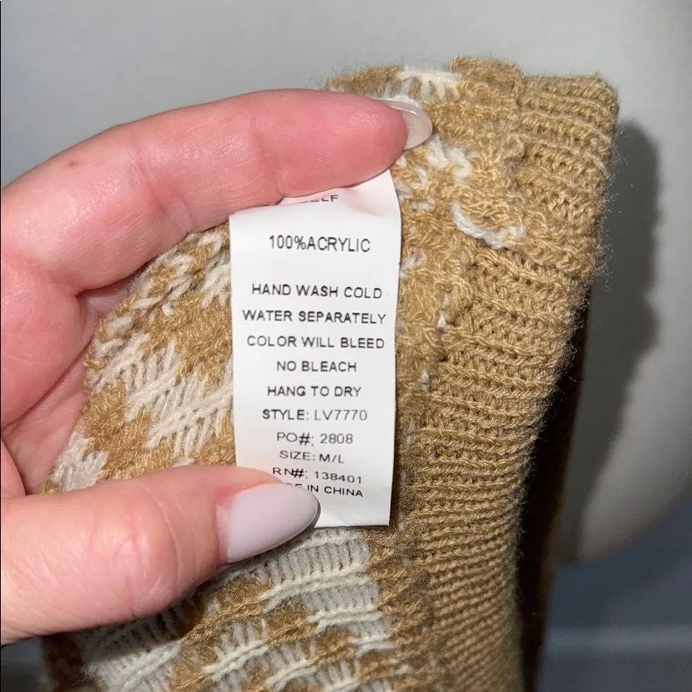 L Love Geometric Aztec Open Front Long Sleeve Cardigan Sweater Women's M/L Tan Size undefined - Image 3