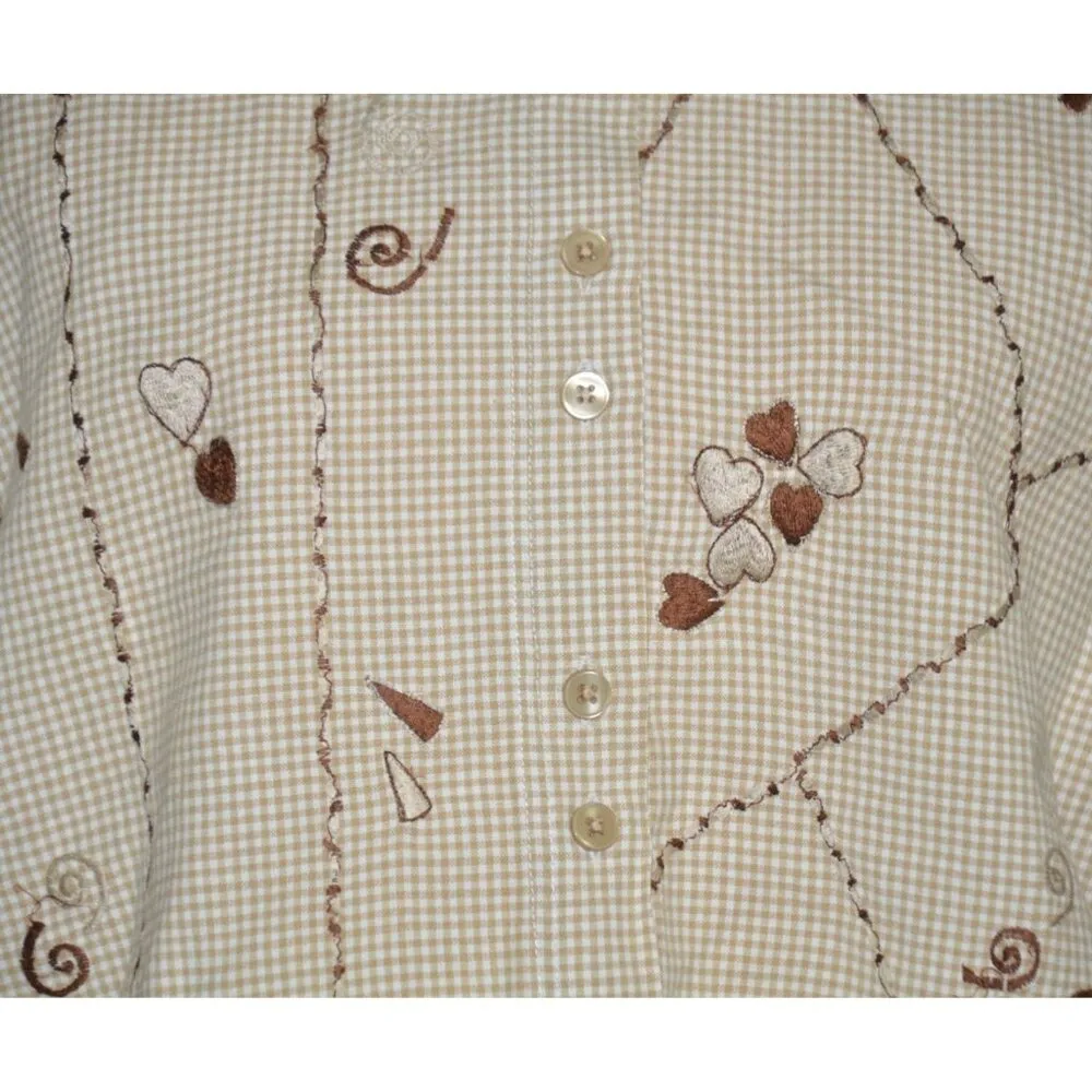 Vintage Citi Craze Ladies Embroidered Top XL Shoulder Pads Granny Core Cotton Brown - Image 3