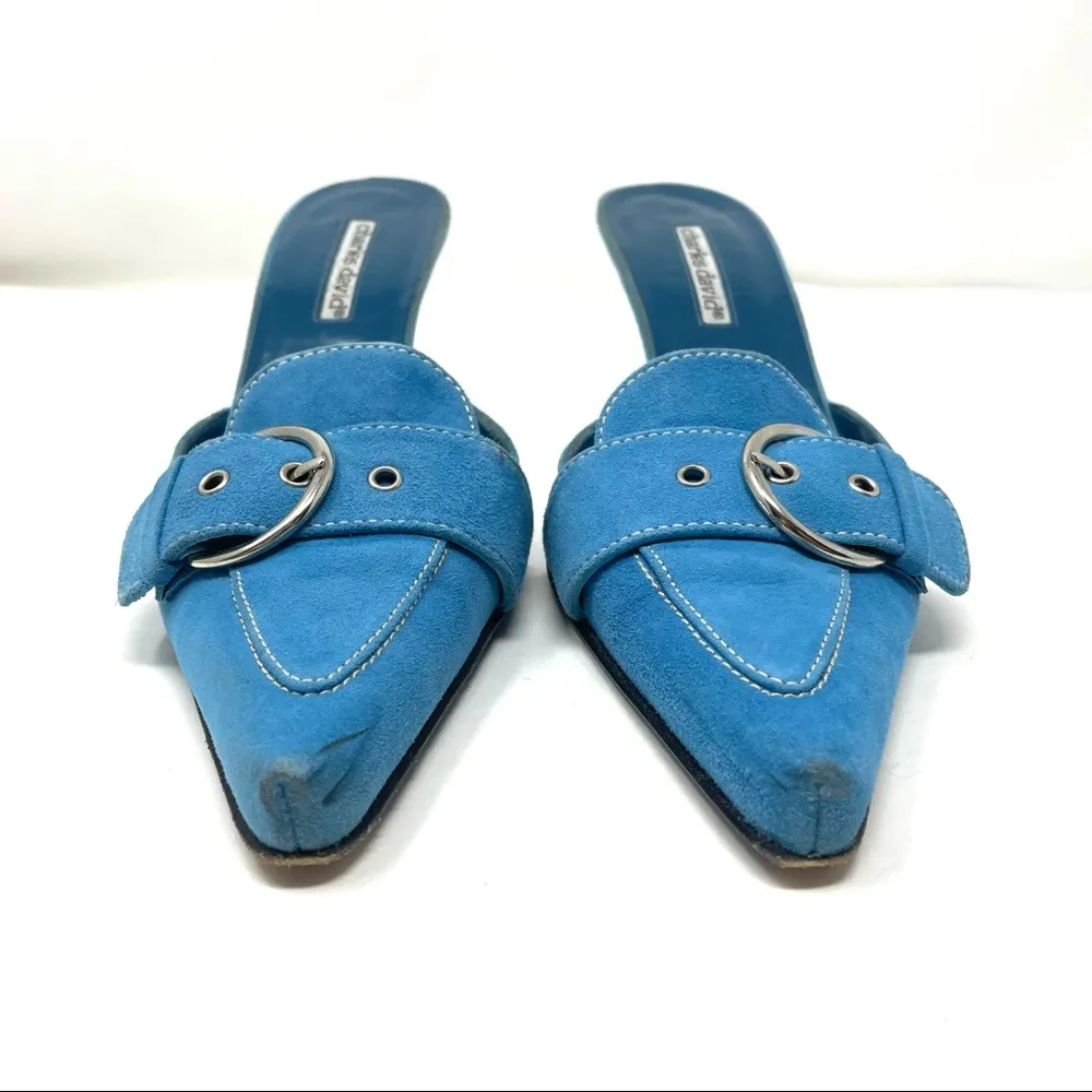 turquoise suede slides, size 8.5, made in Spain - Image 6