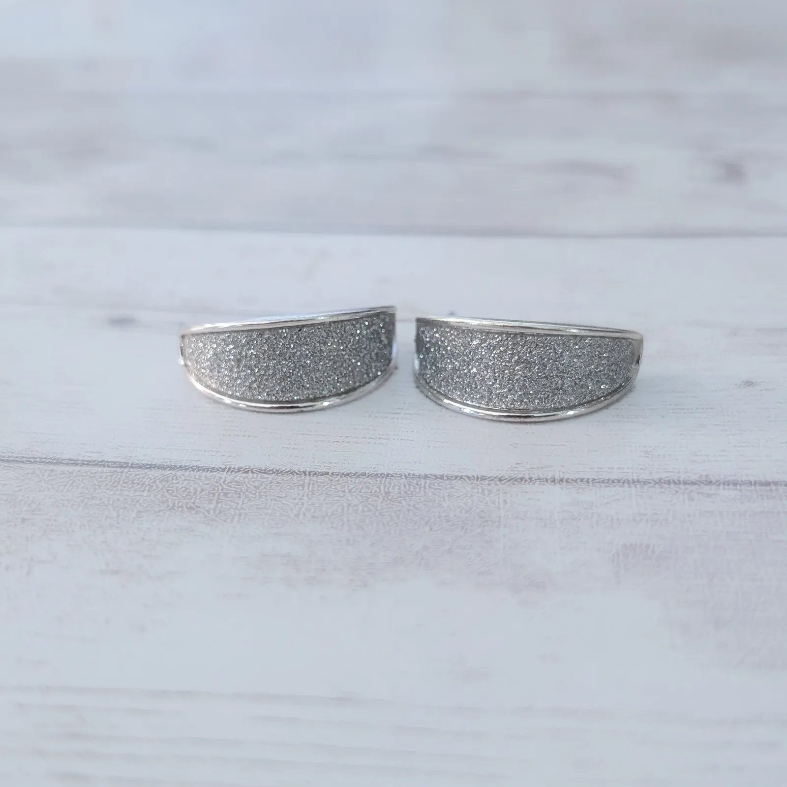 Curved Glittery Silver Tone Stud Earrings - Image 3