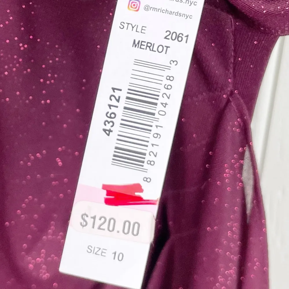 NEW R&M Richards 2061 Long Off Shoulder Formal Dress Gown Sparkly Merlot Size 10 - Image 12