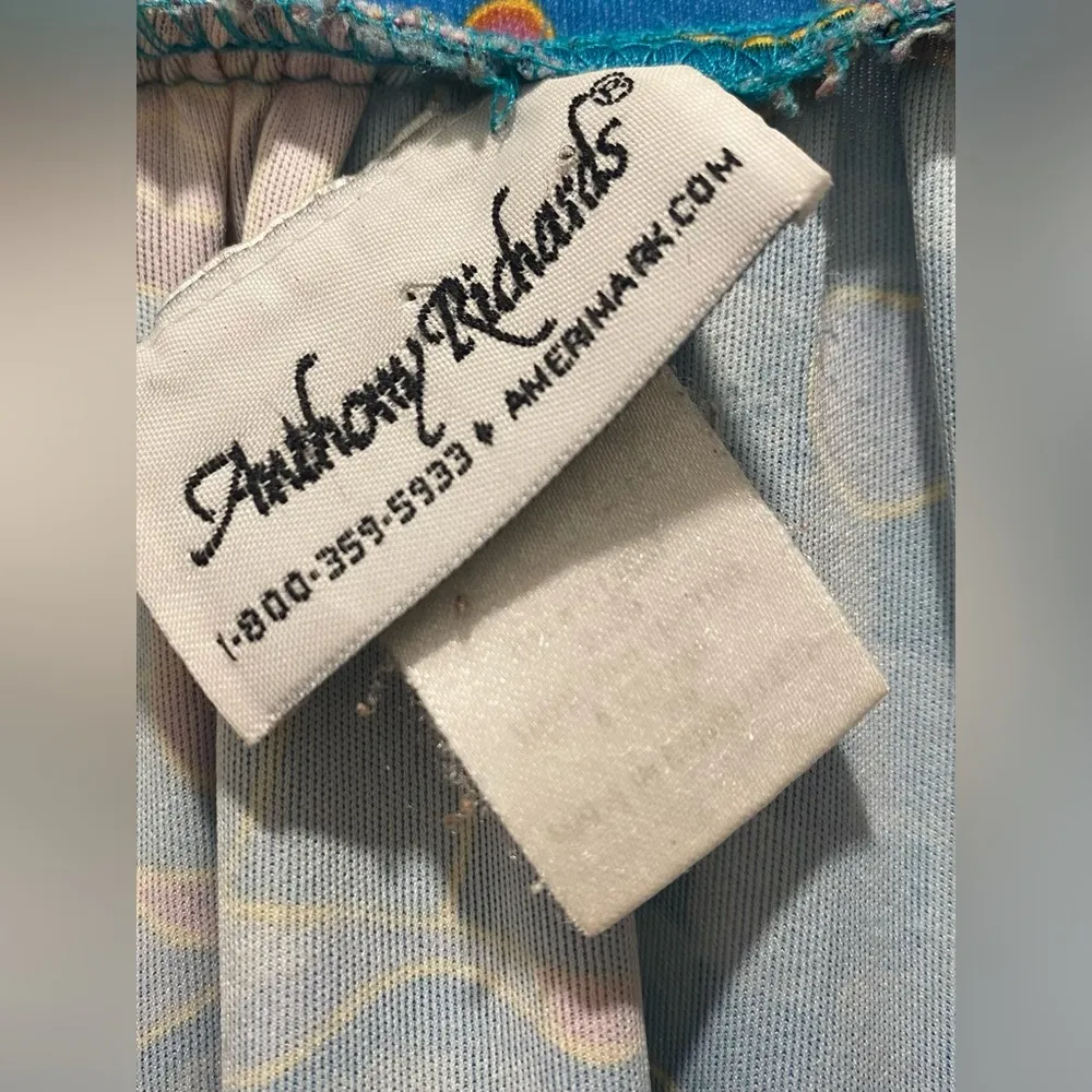 VTG 80s 90s Anthony Richards Blue & Pink Retro Maxi House Dress Kaftan Muumuu Size L - Image 9