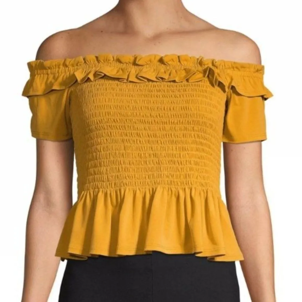 BCBGeneration Off the Shoulder Smocked Ruffle Top - Image 2