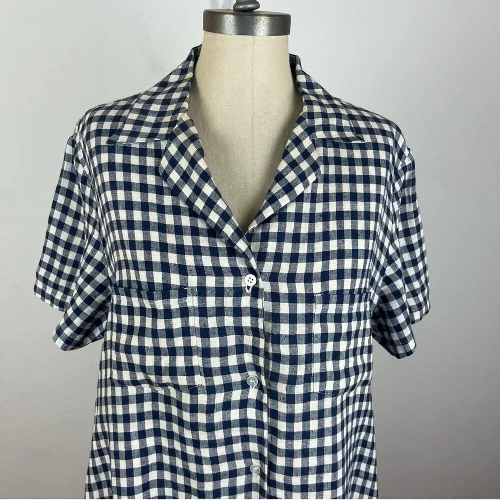 Mansur Gavriel Gingham Linen Shirtdress Blue Size L - Image 4