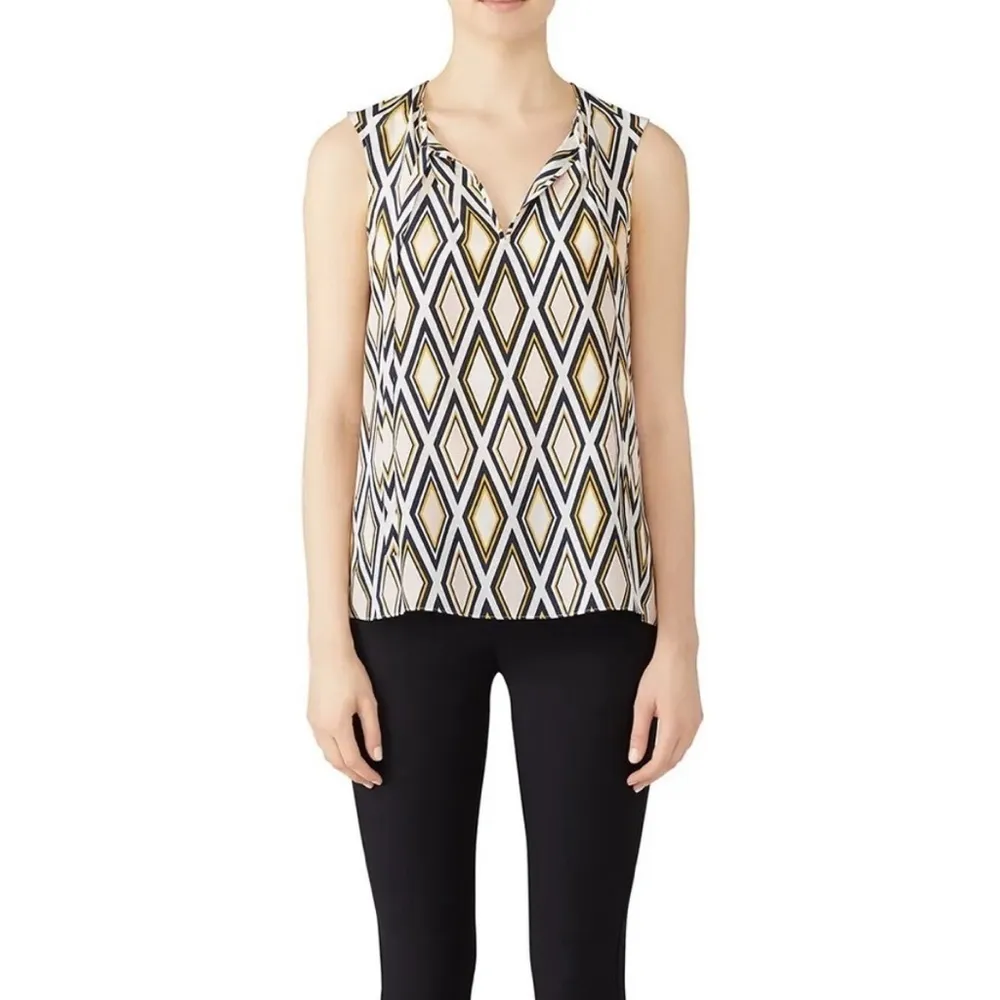 Tory Burch | Faye Diamond Print Silk Tank Blouse Size 4 - Image 8