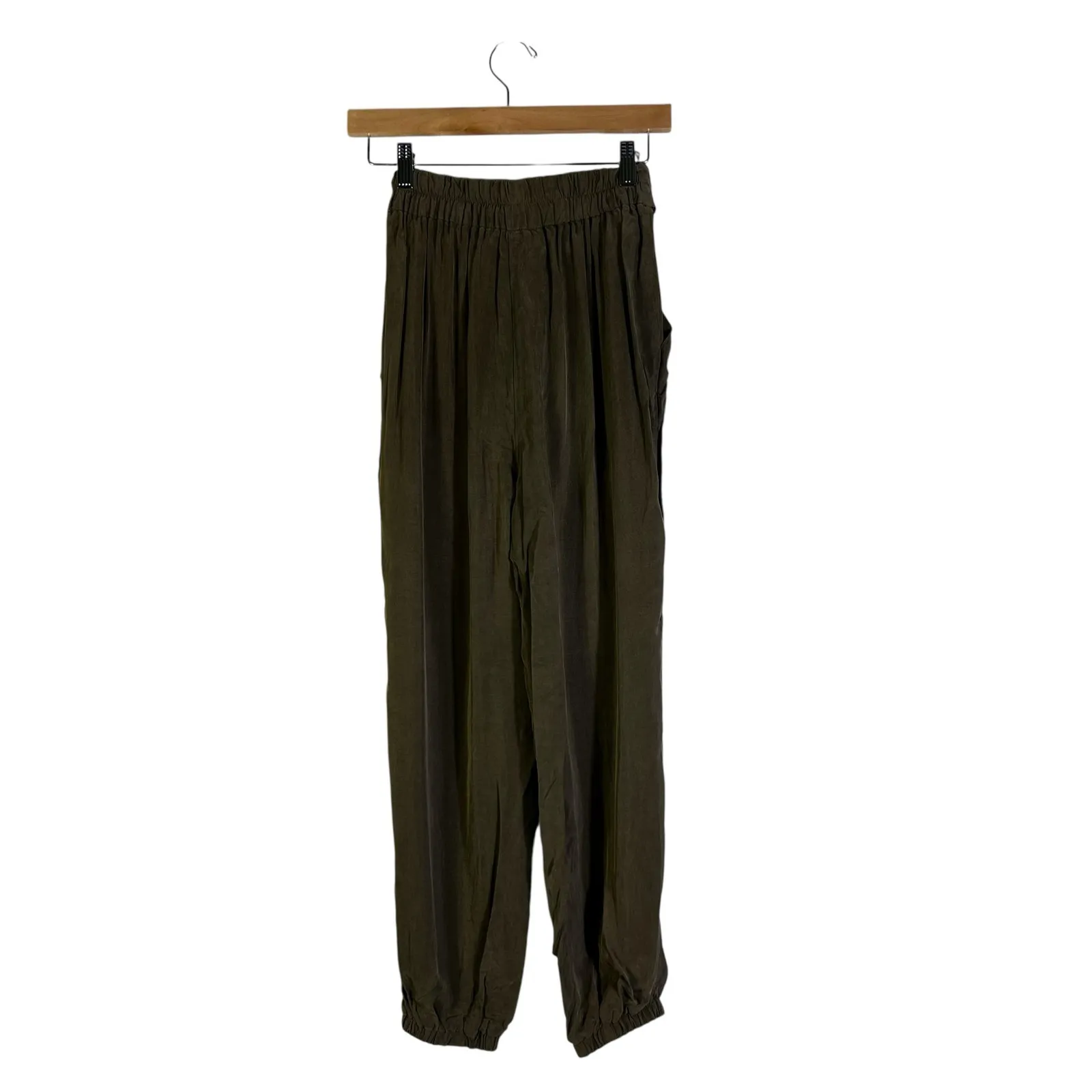 Intermix Lindy Tie Waist Pants Womens 2 Olive Green Cropped Relaxed Quiet Luxury - Image 4