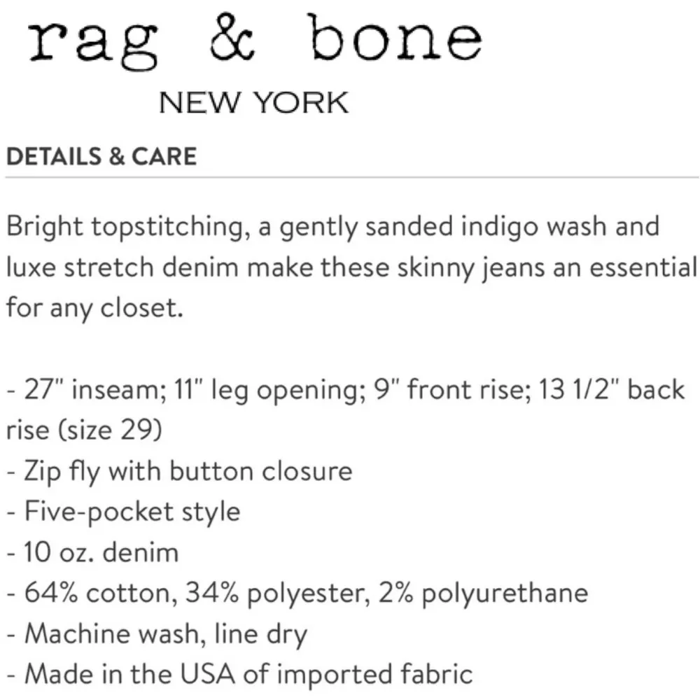 Rag and Bone  W1526K089BMO Ankle  Skinny Jeans in Bloo Moon Color Size 30 - Image 16