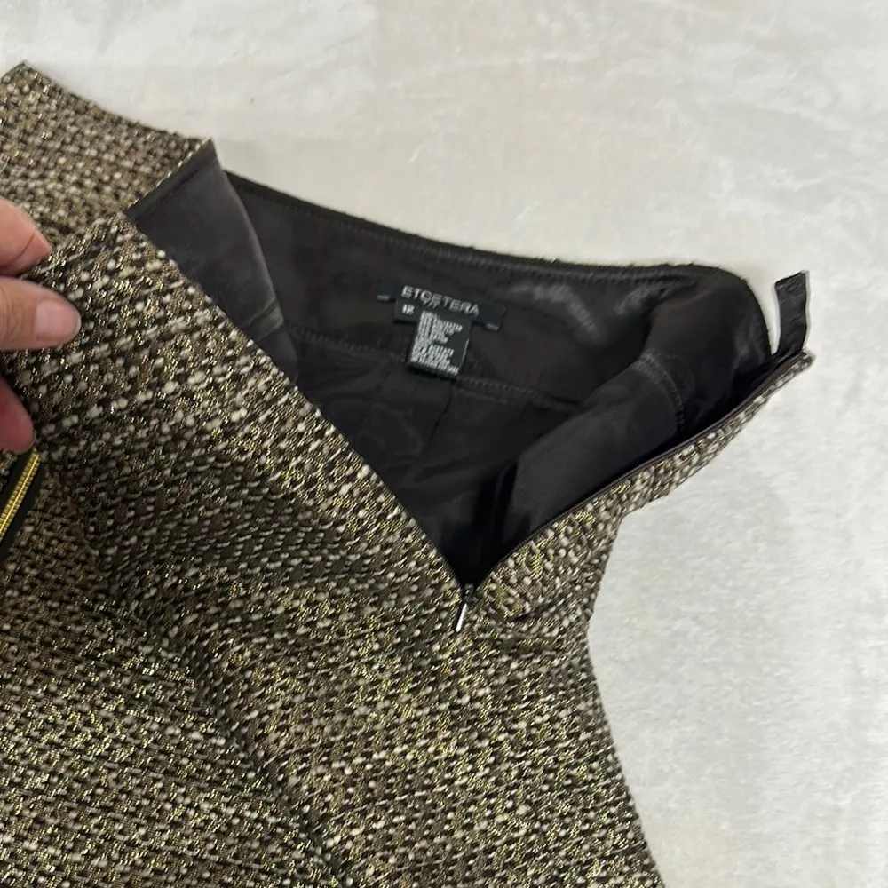 Etcetera Womens Skirt 0 Brown Gold Metallic Wool Tweed Zipper Detail Pencil - Image 5