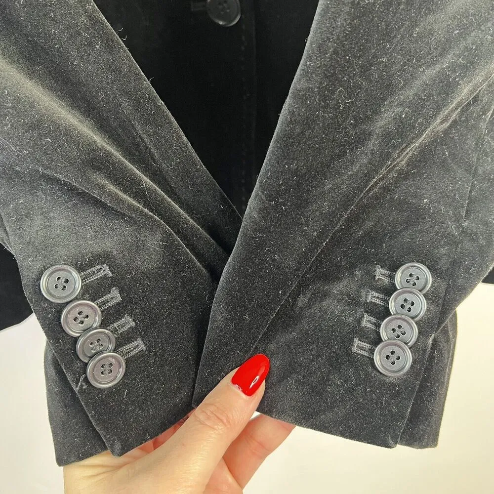 Ann Taylor Size 14 Blazer Jacket Black Velvet Long Sleeve Button Front Women's - Image 6