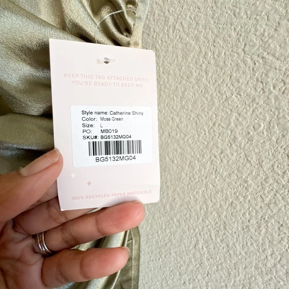 Birdy Grey New Catherine Shiny Satin Moss Green Large Dress - Image 5