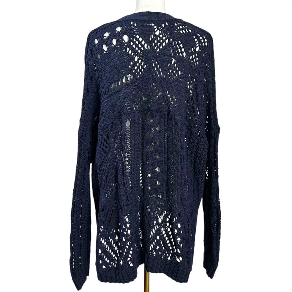 Anthropologie Pilcro Oversized Open Stitch Knit Cardigan Sweater Navy Large - Image 8