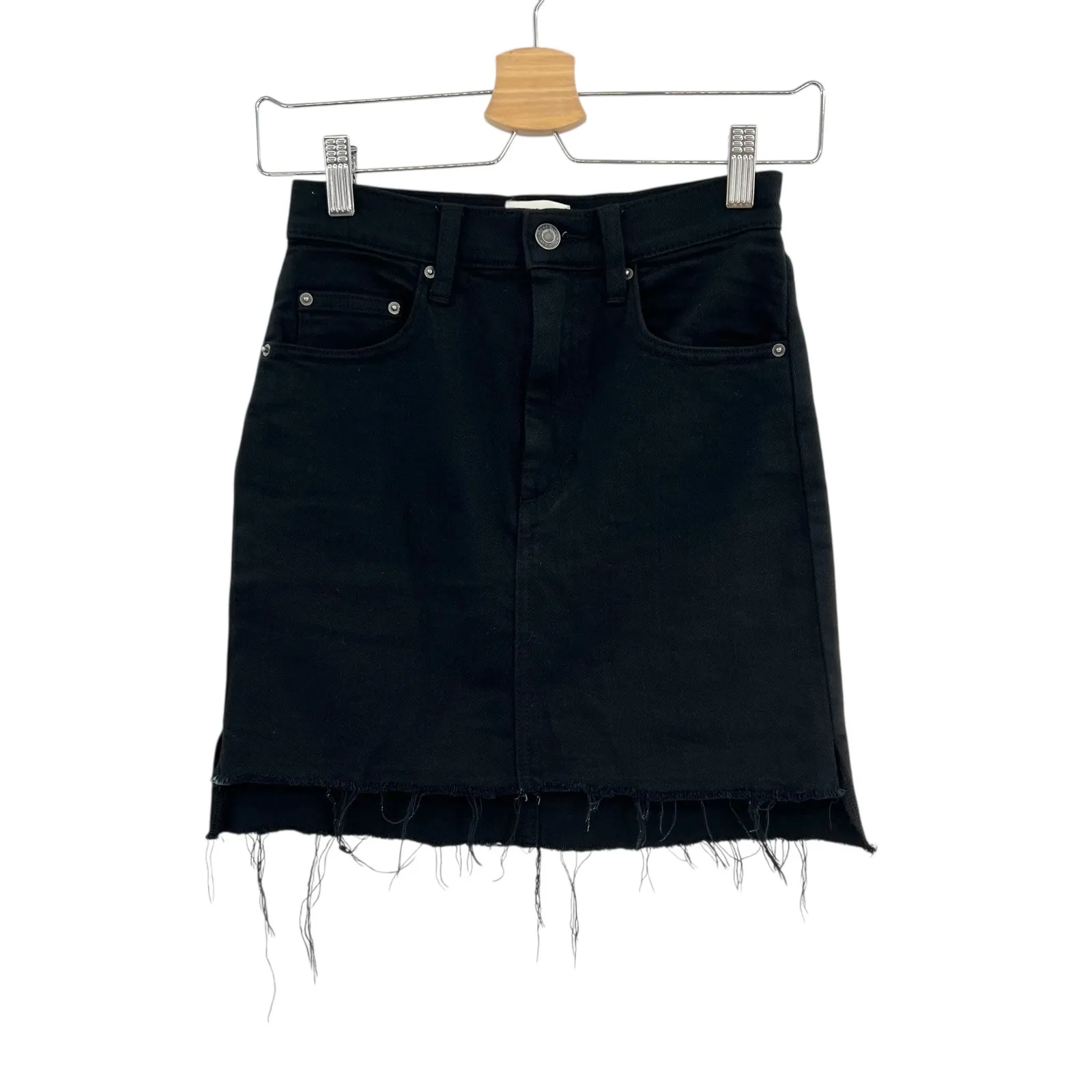 Aritzia Wilfred‎ Free Tanit Denim Skirt Mini Raw Hem Black Wash Size 2 - Image 3
