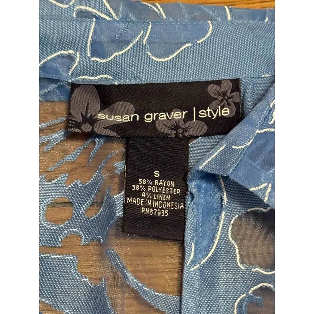 Susan Graver Sheer Floral Zip Up Shirt Jacket Size Small Blue Lightweight - Image 5