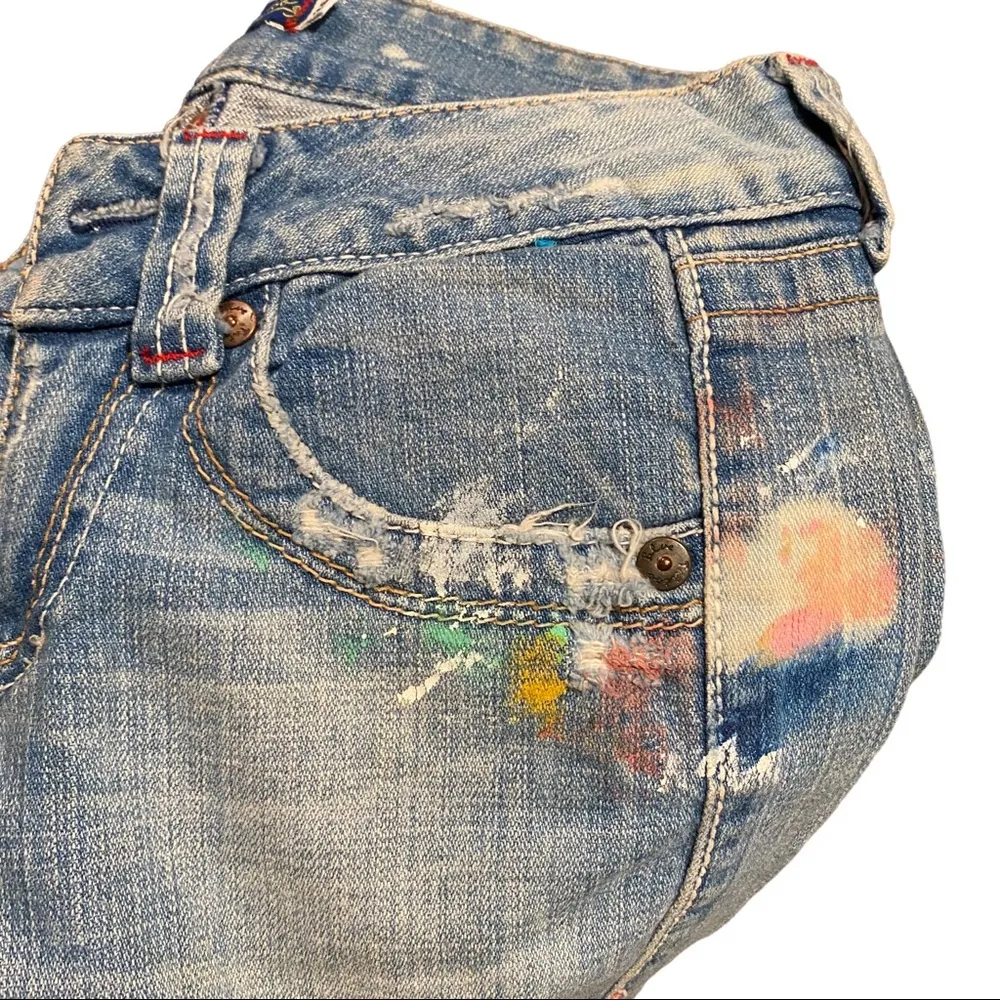 Paint Splat Denim Jean Shorts Size 24 Blue - Image 6