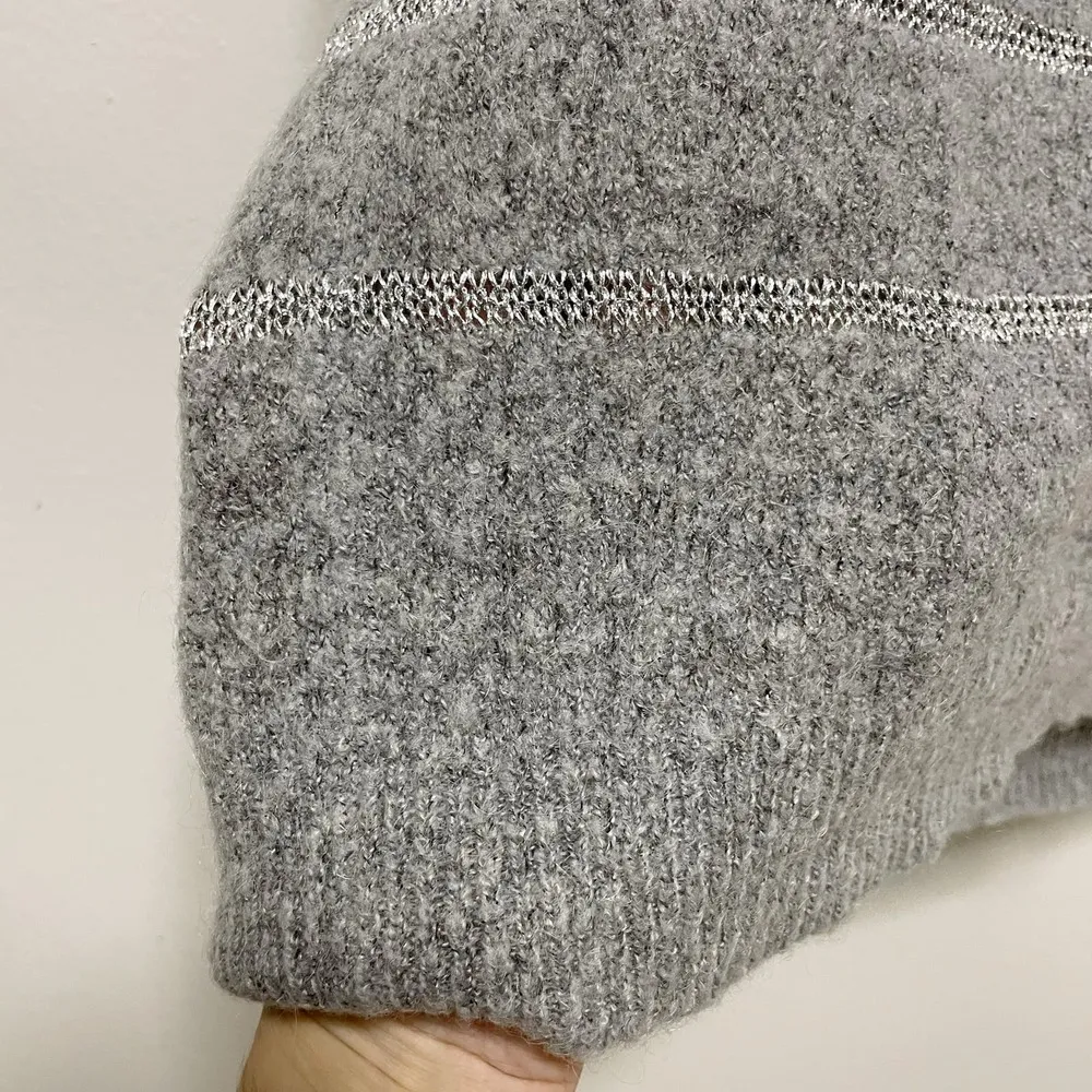 Current/Elliott Gray Long Sleeved Crew Neck Sweater Silver Accents - Image 3