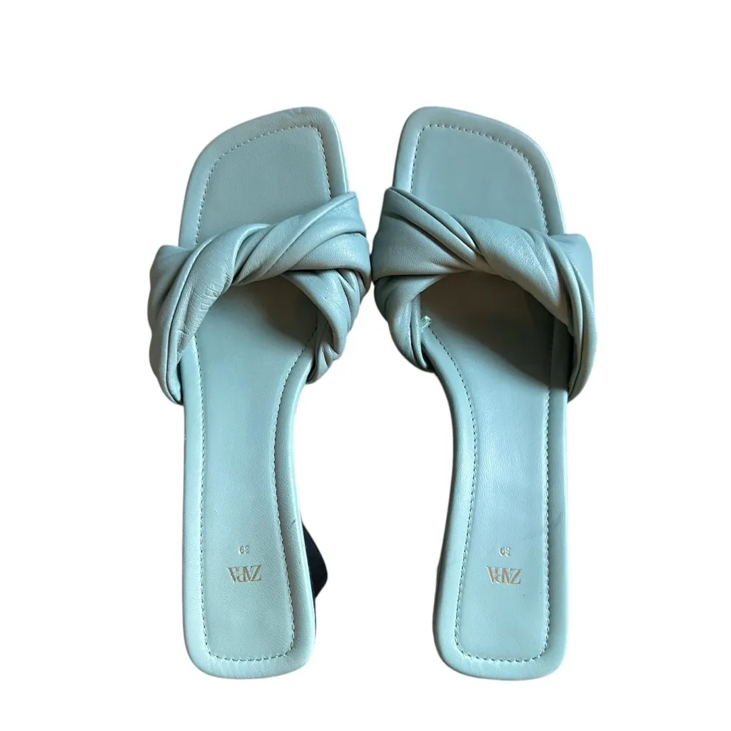 ZARA Mint Green Knotted Block Heel Sandals Size 39 (US 8) - Image 8