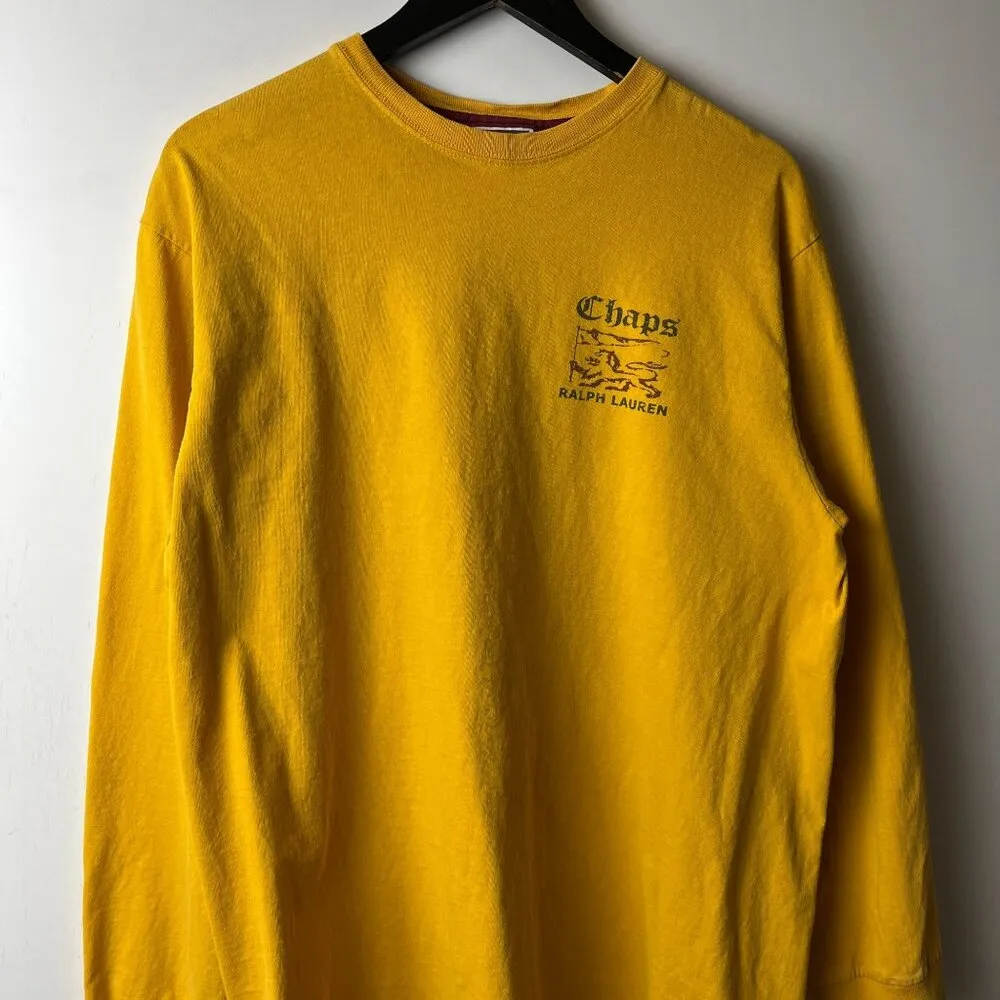 Vintage Chaps Ralph Lauren T Shirt Yellow Large L Patch Graphic Tee 100% Cotton - Image 15