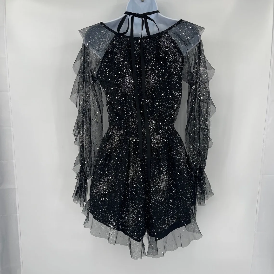 Vock Y2K Mesh Romper Sz S Fairy Grunge Whimsigoth Glitter Celestial Festival Black - Image 7