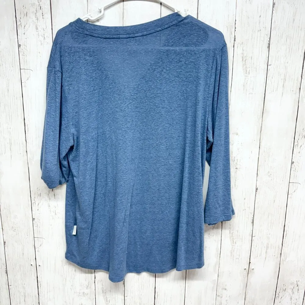 Orvis Shirt Women Size L Deep V Neck Long Sleeve Linen Blend Casual Summer Top - Image 5