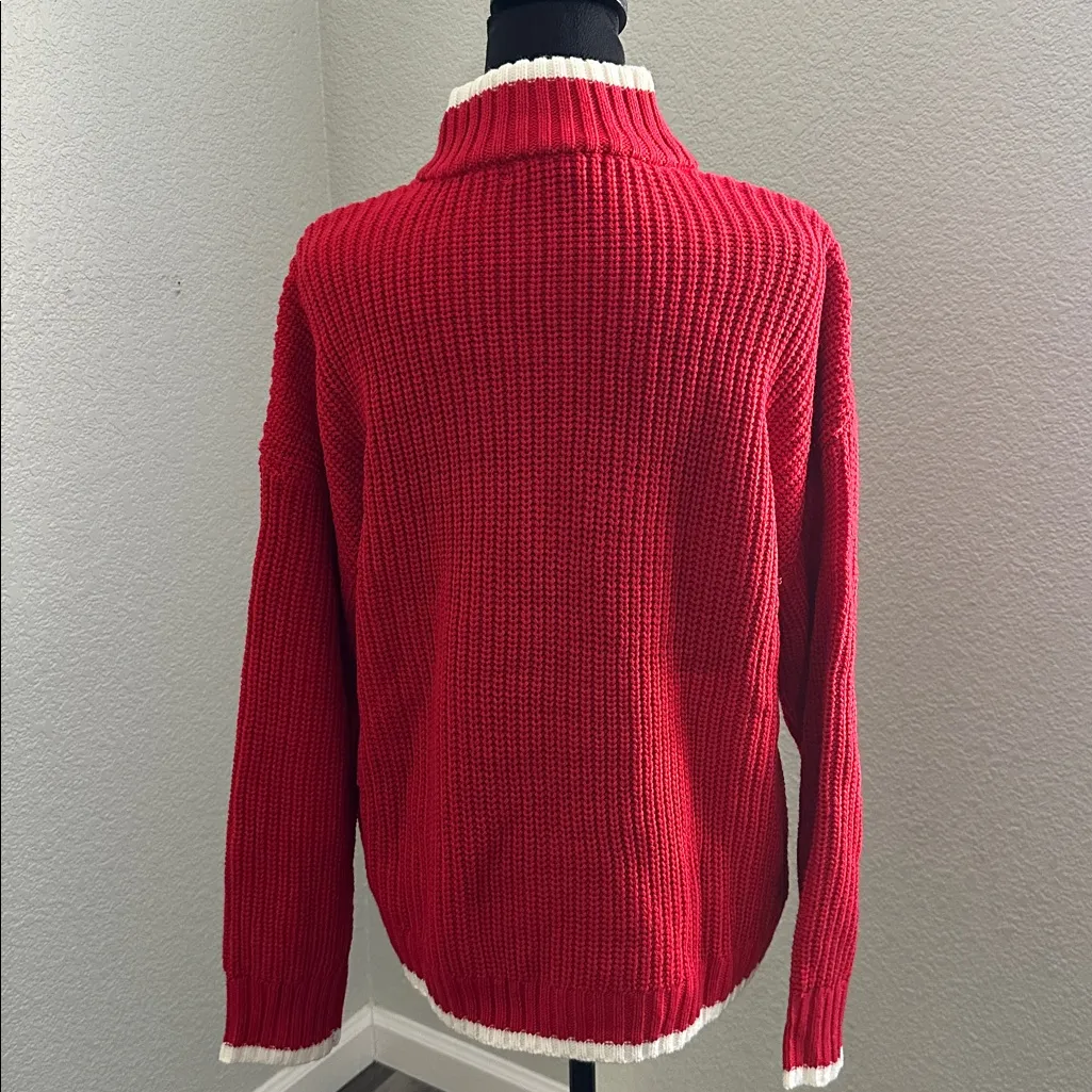 Red Half-Zip Sweater with White Trim - Image 3