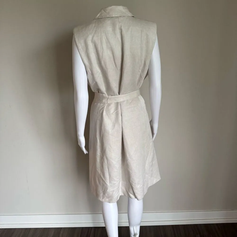H&M linen blend belted tie waist double breasted sleeveless dress size L - Image 5