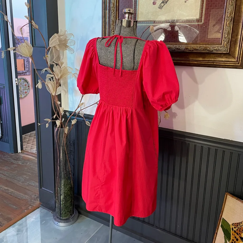 Draper James 100% Cotton Smocked Baby Doll Puff Sleeve Coral Dress - Sz XL 💚🎀 - Image 7