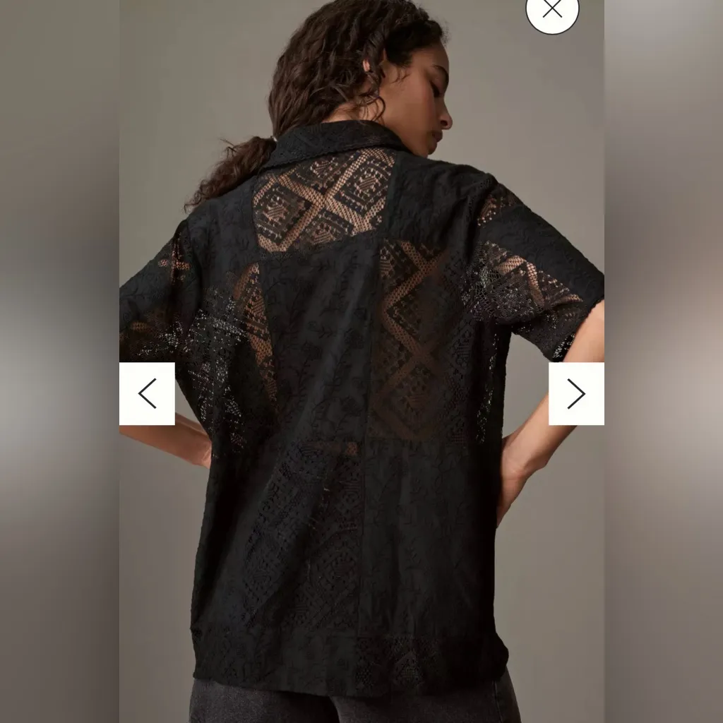 Farm Rio Women’s Short Sleeve Lace Surf Shirt Black Medium NWT Beach Resortwear - Image 2