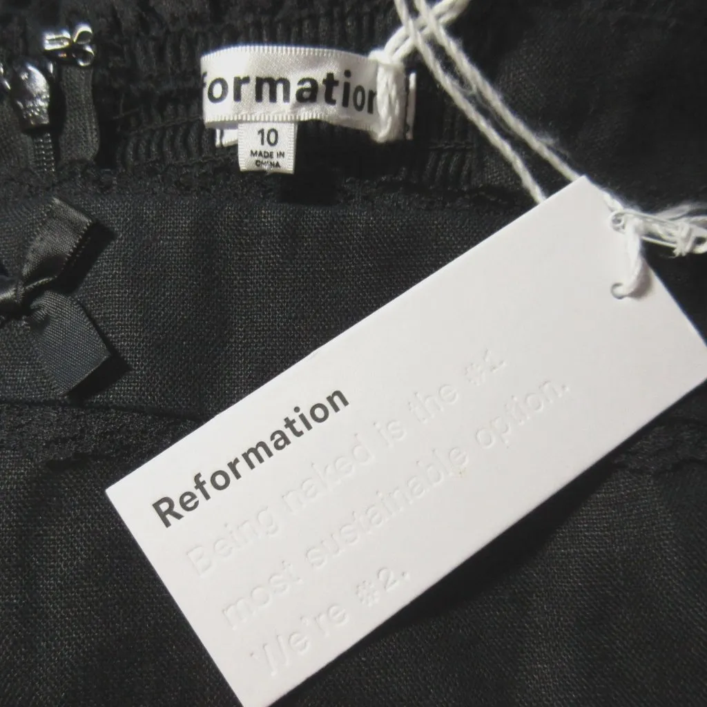 NWT Reformation Evianna in Black Linen Lace Trim Tie Back Mini Dress 10 $248 - Image 8