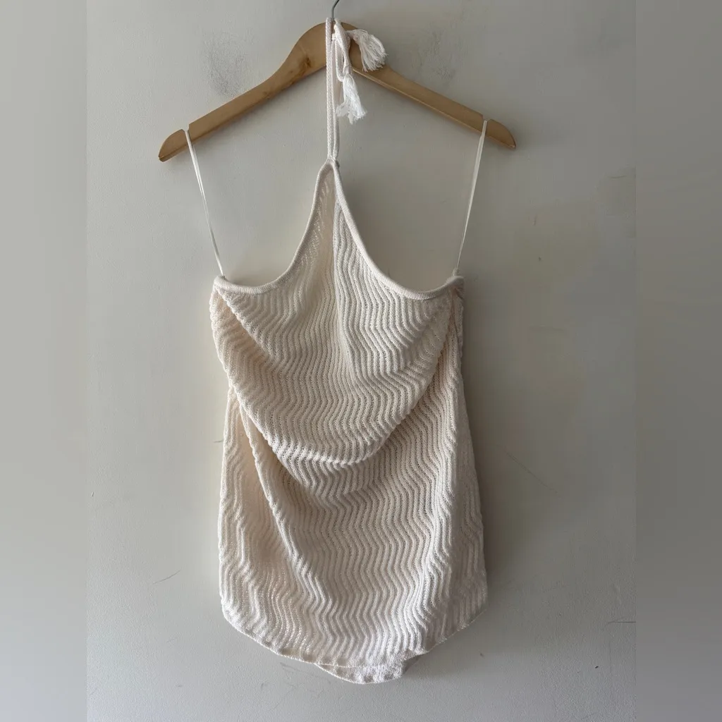 Old Navy Fitted Halter Cropped Sweater White Open Knit Beachy Top XL Tall - Image 2