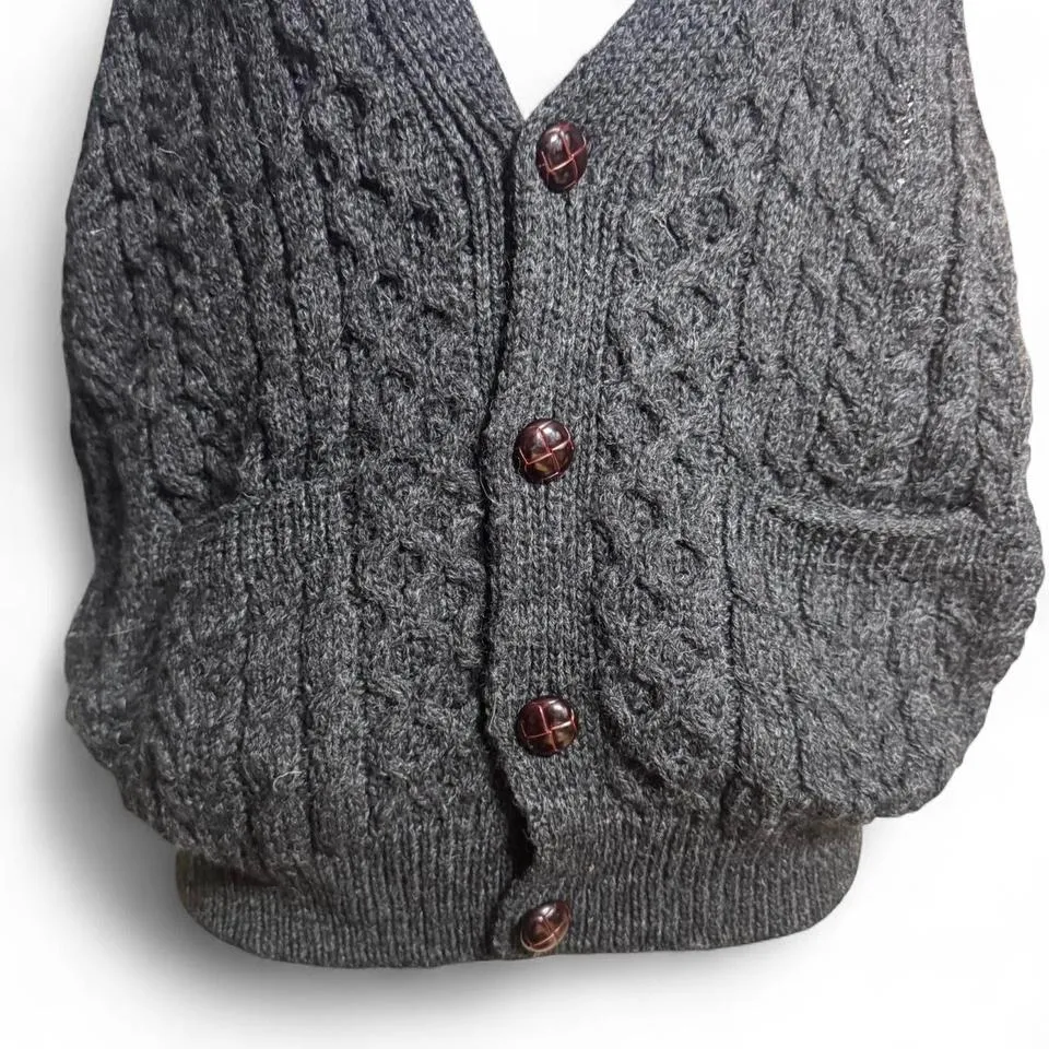 Carraigdonn 100% Pure Wool Sweater Vest Made in Ireland Preppy Dark Academia Gray Size L - Image 2