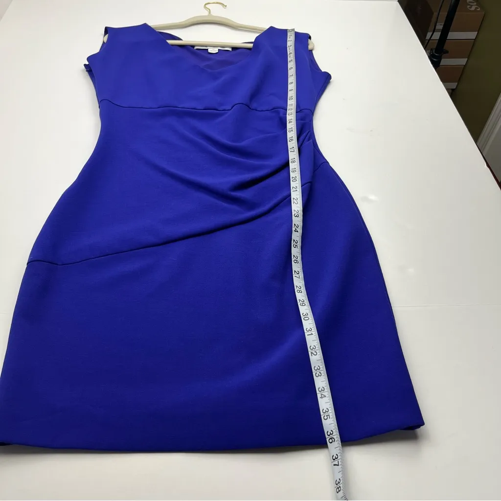 Diane Von Furstenberg Bevin Royal Blue Sheath‎ Ruched Dress Womens Size 12 *FLAW - Image 9