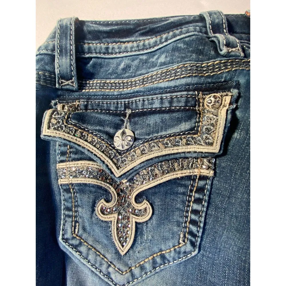 Rock & Republic Women Jean Sz 31 Manisa Studs‎ rhinestones Bling Cropped Western - Image 4