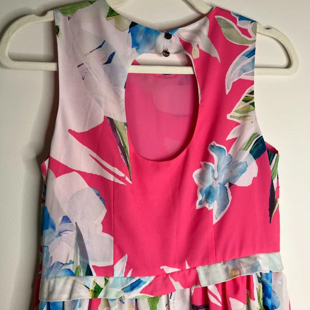 CeCe Pink Floral Tank Dress with Key Hole Back, Sz 0,  Wedding Guest Dress - Image 2