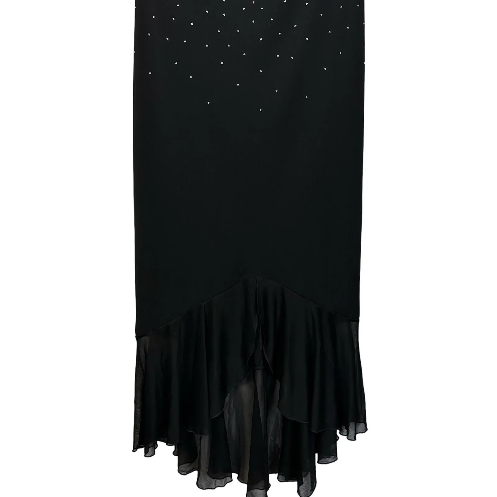 90s Vintage Taboo Sequin Embellished Black Ruffle High Low Midi Slip Dress Large - Image 8