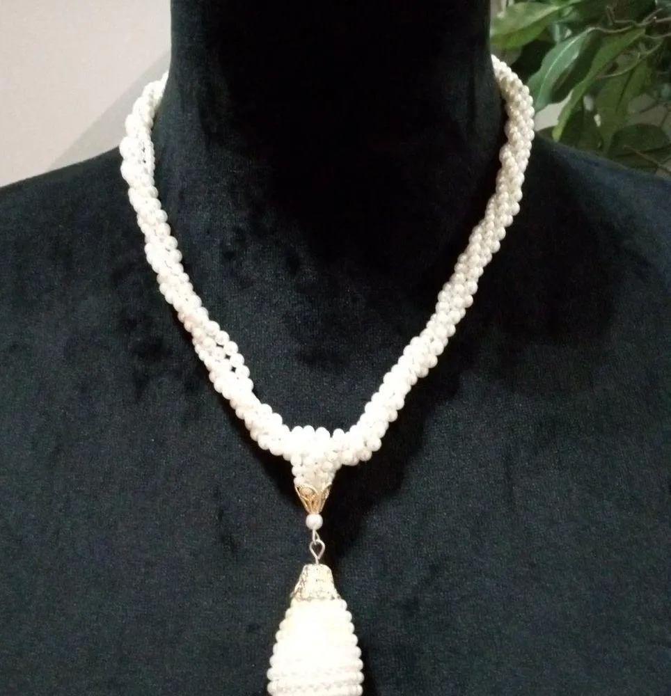 Womens Fashion Chunky Freshwater Pearl Beaded Big Pendant Collar Necklace White - Image 4