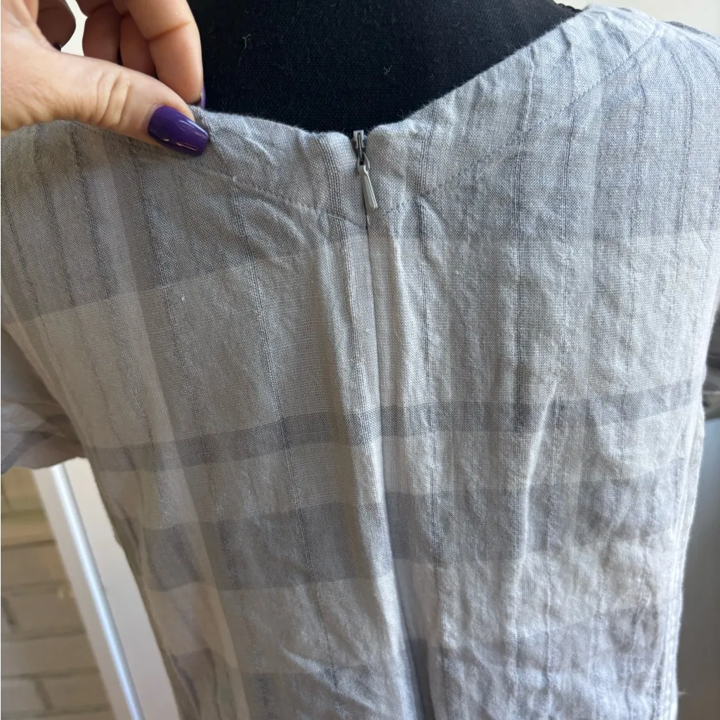 Eileen Fisher Linen Blend Boat Neck Checkered Shift‎ Dress small petite workwear - Image 7