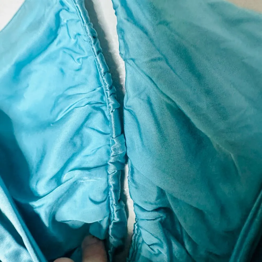 NICHOLAS Mint Blue Metallic Ruched Deep V - Image 10