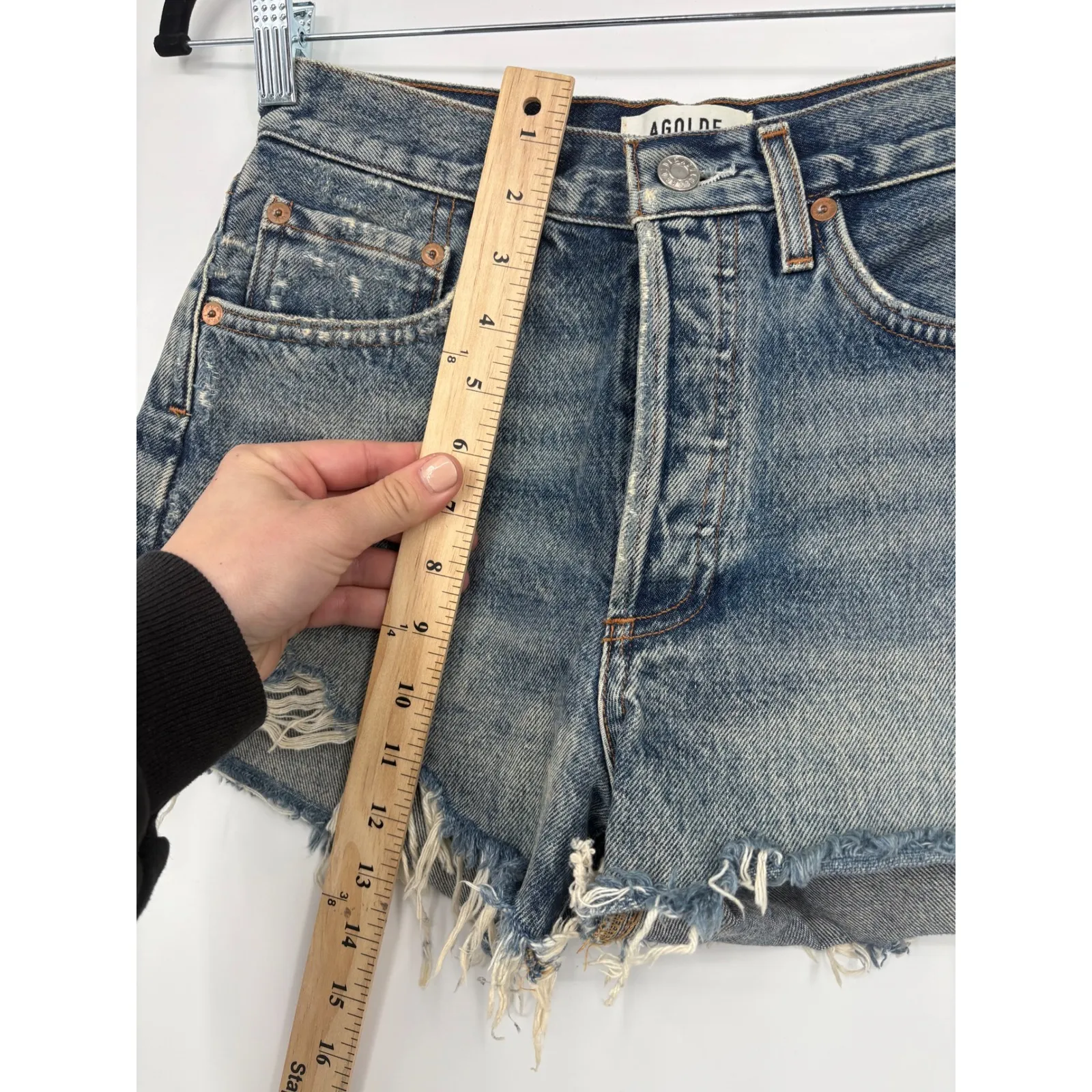 AGOLDE Parker High Rise Denim Shorts Distressed Frayed Blue Jeans Size 25 - Image 3