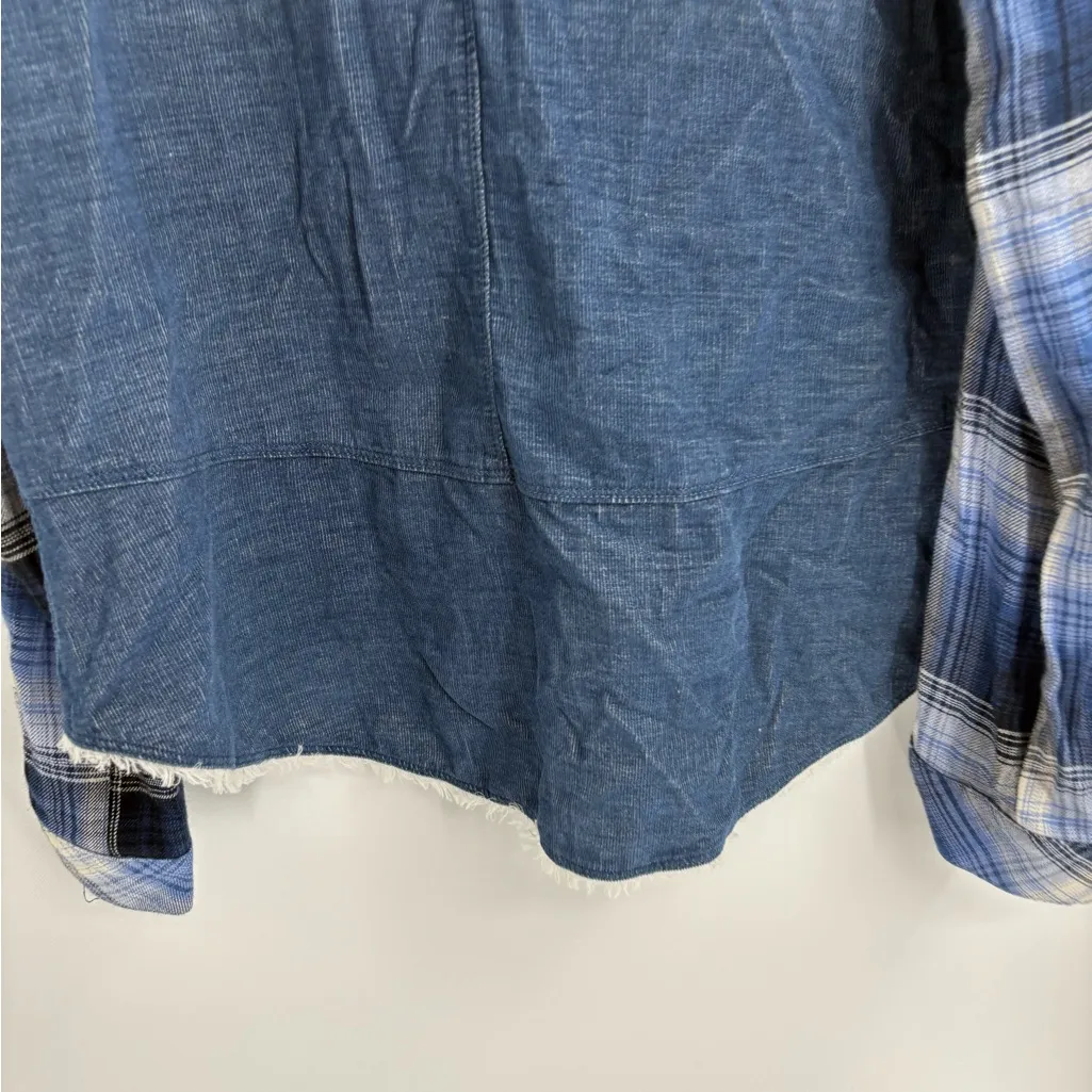 Bella Dahl revolve mixed blue fall flannel denim button down shirt medium NWT - Image 8
